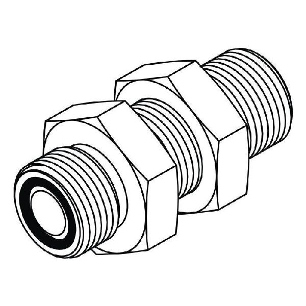 Bulkhead Union, Straight, Series: FF2700-LN, 2-12 Nominal, Male O-Ring Face Seal End Style, Steel, Trivalent Chromate Plated, Silver