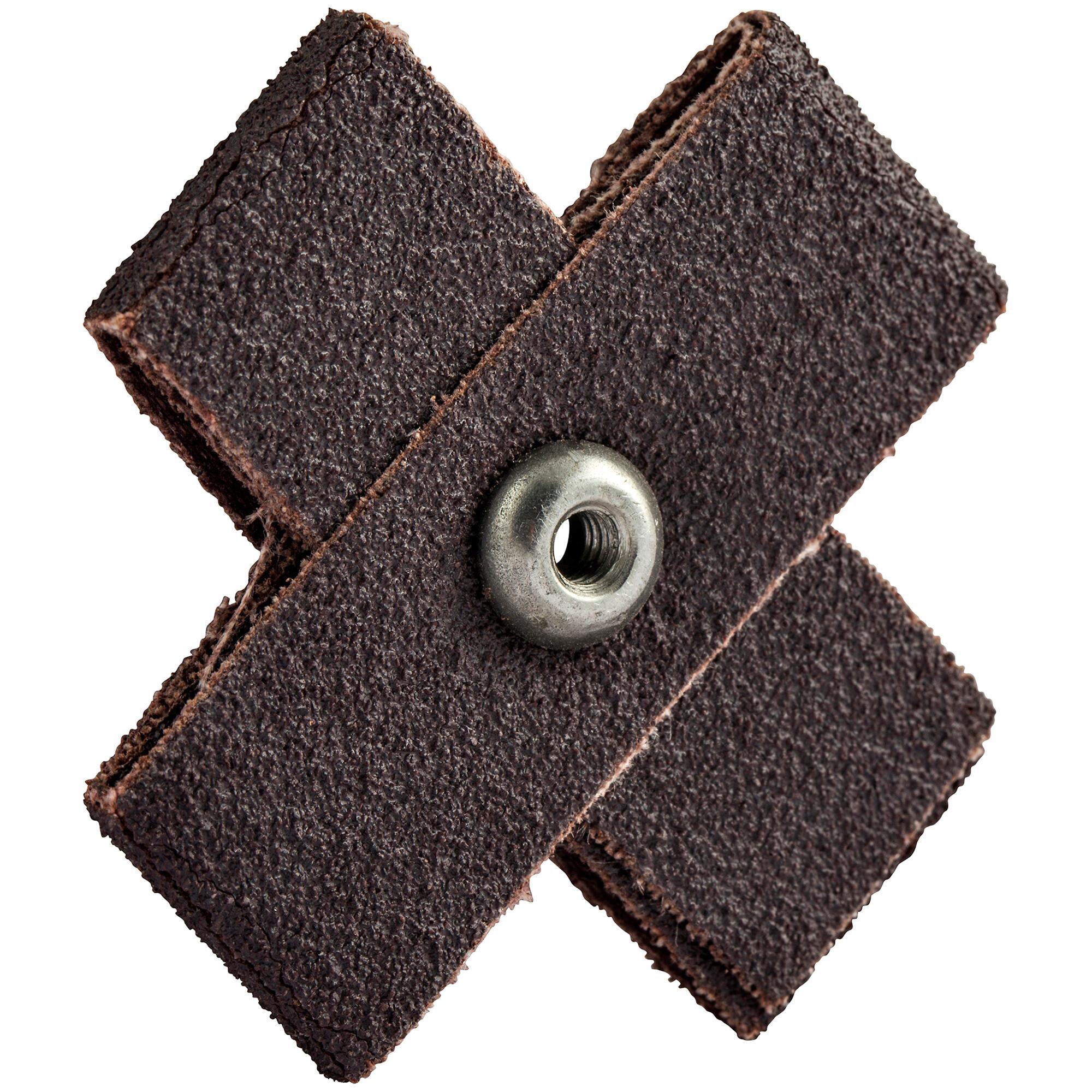 Pads, Cross, Series: Merit, 2 in Pad Width, 2 in Pad Length, 1/2 in Pad Thickness, 8-32 Eyelet Thread, P60 Grit, Coarse Grade, Aluminum Oxide Abrasive, Cotton Backing, X-Weight Backing Weight, 8 Ply