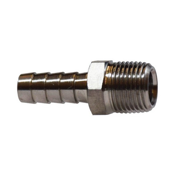 Hose-to-Pipe Adapter, Rigid, Fitting/Connector Type: Adapter, 3/8 Inch Nominal, Barb x MIP End Style, 150 psi Pressure, -40 to 160 °F, 316 Stainless Steel, Import