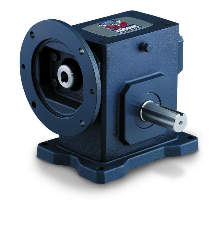 Worm Gear Reducer, 15:1 Gear Ratio, 4.843 HP Input, 4.311 HP Output, C-Face Quill Input, Shaft Output, 1-1/8 Inch Diameter Input, 1.25 Inch Diameter x 3.6 Inch Length Output, 116 RPM Output Maximum Speed, 1750 RPM Input Maximum Speed, 2329 in-lb Output, 3 Inch Centre Distance, Horizontal Base/Worm Over Mount, Cast Iron