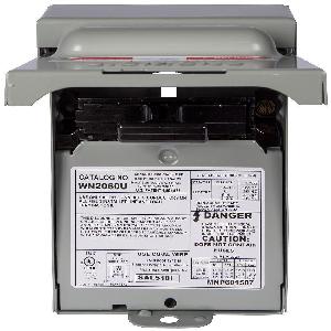 AC Disconnect Switch, Non-Fusible Pullout, 240 VAC, 60 A, 10 HP, 2 Pole, 10 kA Short Circuit, NEMA 3R Enclosure, Surface Mounting, Steel