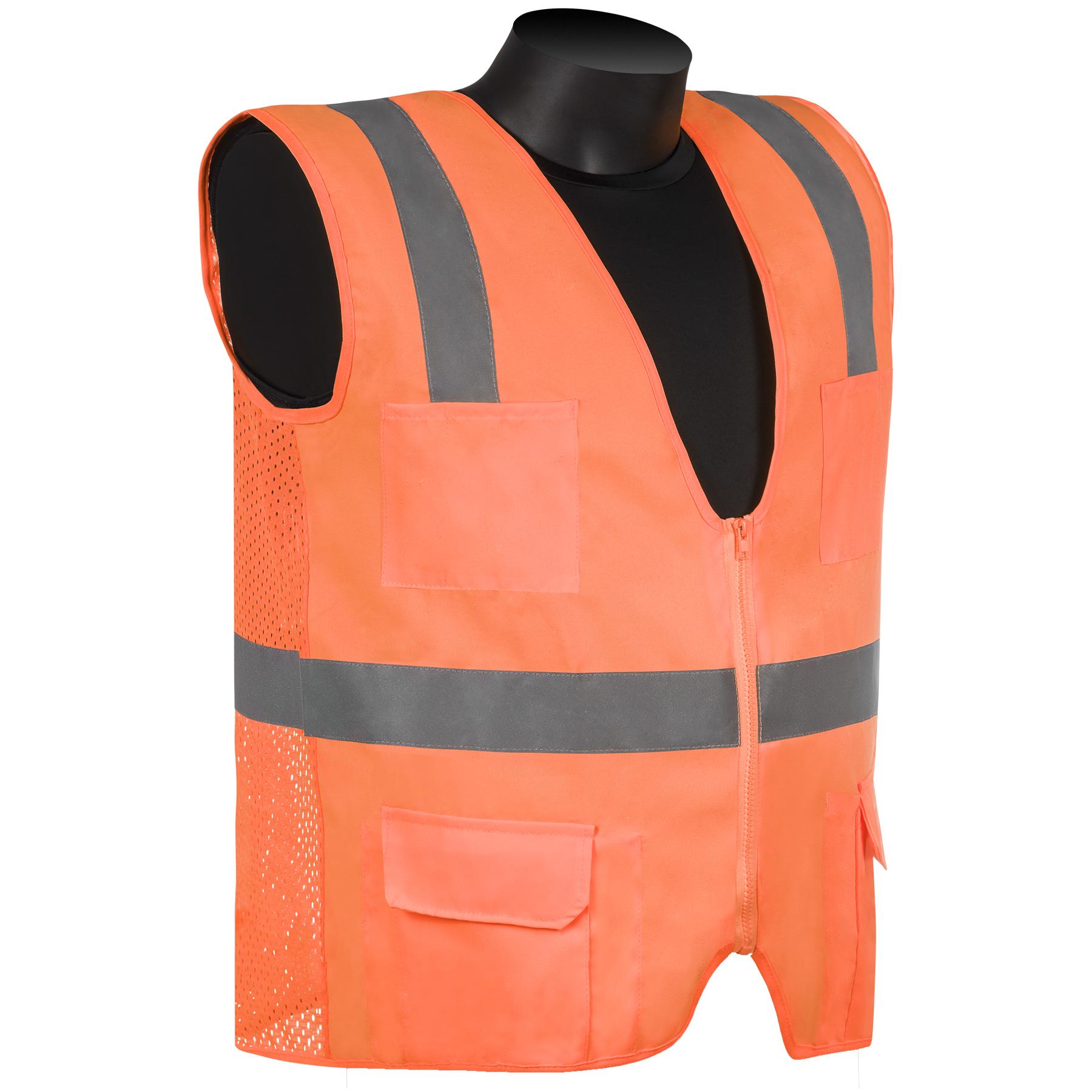 Surveyor Vest, Reflective, Series: C16010F, 2XL Size, Hi-Viz Green, Mesh/Polyester, Front Zipper Closure, 6 Pockets, ANSI Class: Class 2
