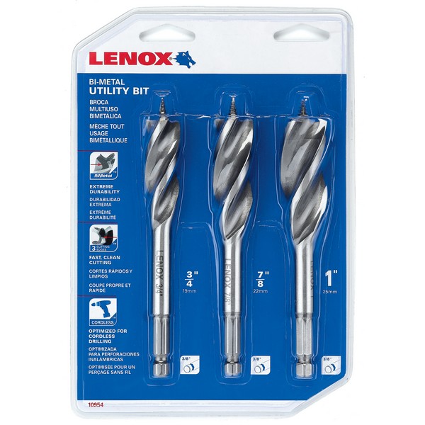 Utility Drill Bit Kit, Imperial System of Measurement, 3/4 in Minimum Drill Bit Size, 1 in Maximum Drill Bit Size, 3 Piece, Specifications: 6 in OAL, 3/8 in Shank, HSS, Bright