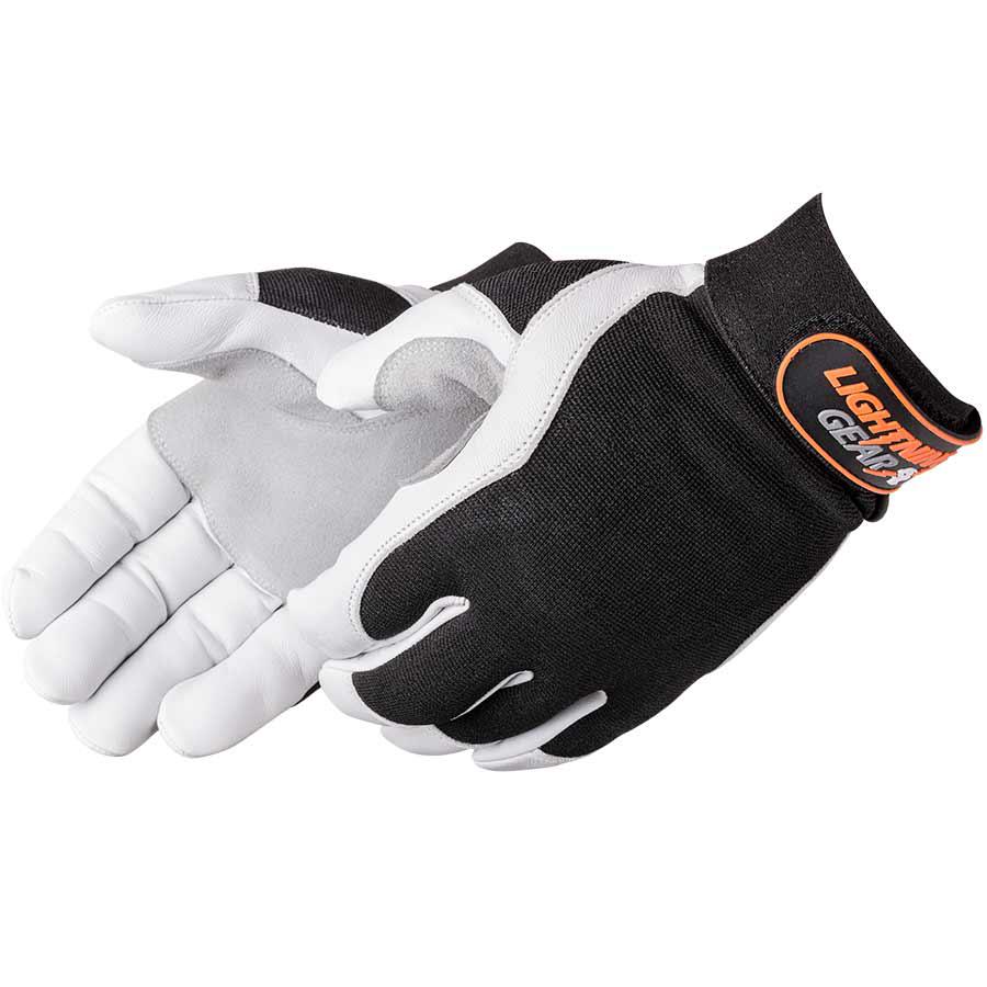 General Purpose Work Glove, Series: 0818, 2XL Size, Reinforced Palm, Synthetic Leather, Black/White, Spandex Lining, Hook and Loop Closure