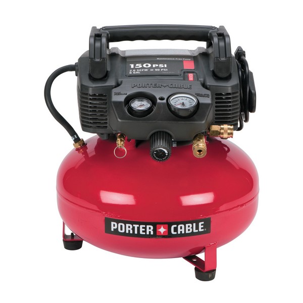 Electric Air Compressor, Oil Free, 3.5 scfm at 40 psi, 0.8 HP, 150 psi Pressure, Pancake Tank, 6 gal Tank, 120 VAC, 10 A, 18 in Overall Length, 18-3/8 in Overall Width, 15 in Overall Height, Plated Steel Cylinder