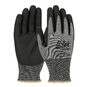 Cut-Resistant Gloves, Lightweight, Series: 555, 2XL Size, MicroFoam Nitrile Palm, ATA® Fiber/HPPE, Black/Blue, Knit Wrist Cuff, ANSI Cut-Resistance Level: A5, Resists: Abrasion and Cut
