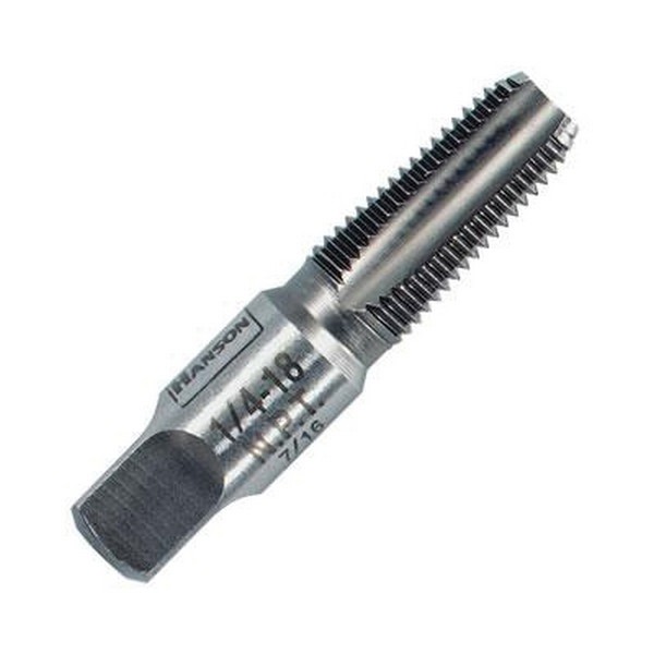 Pipe Tap, Measurement System: Imperial, 1/4-18 Thread, NPT Thread Standard, Taper Chamfer, 4 Flutes, High Carbon Steel