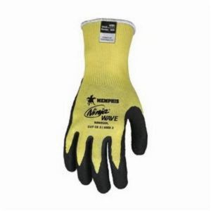 Series: Ninja® N96930, 2XL, Nitrile Palm, Nitrile Dipped Coating, Kevlar®, Black/Yellow, Ambidextrous Hand, Full Finger/Regular Thumb, Unlined, Knit Wrist Cuff, 11.417 in Length, ANSI Cut-Resistance Level: A2, ANSI Puncture-Resistance Level: 4, Resis