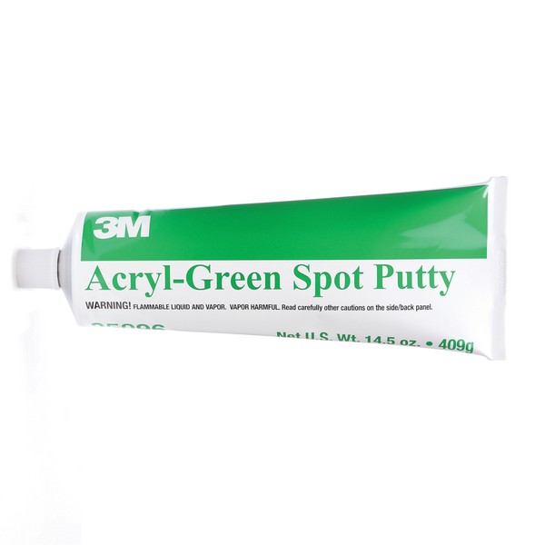 Spot Putty, Tube Container, 14.5 oz Container, Composition: Talc, Toluene, Acrylic Polymer(S), Titanium Dioxide Magnesium Carbonate, Butyl Alcohol, Synthetic CrystalLine-Free Silica Gel, Ethylbenzene, Liquid Form, 15 min Curing, Green