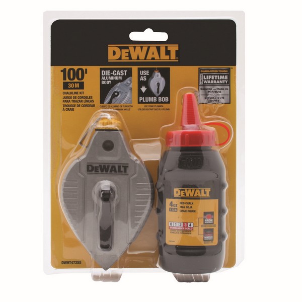 Chalk Reel Kit, 100 ft Line Length, Twisted Cotton Line, 4 oz Chalk, Die Cast Aluminum Case, 2 in H x 6-3/4 in W x 9 in D Dimensions