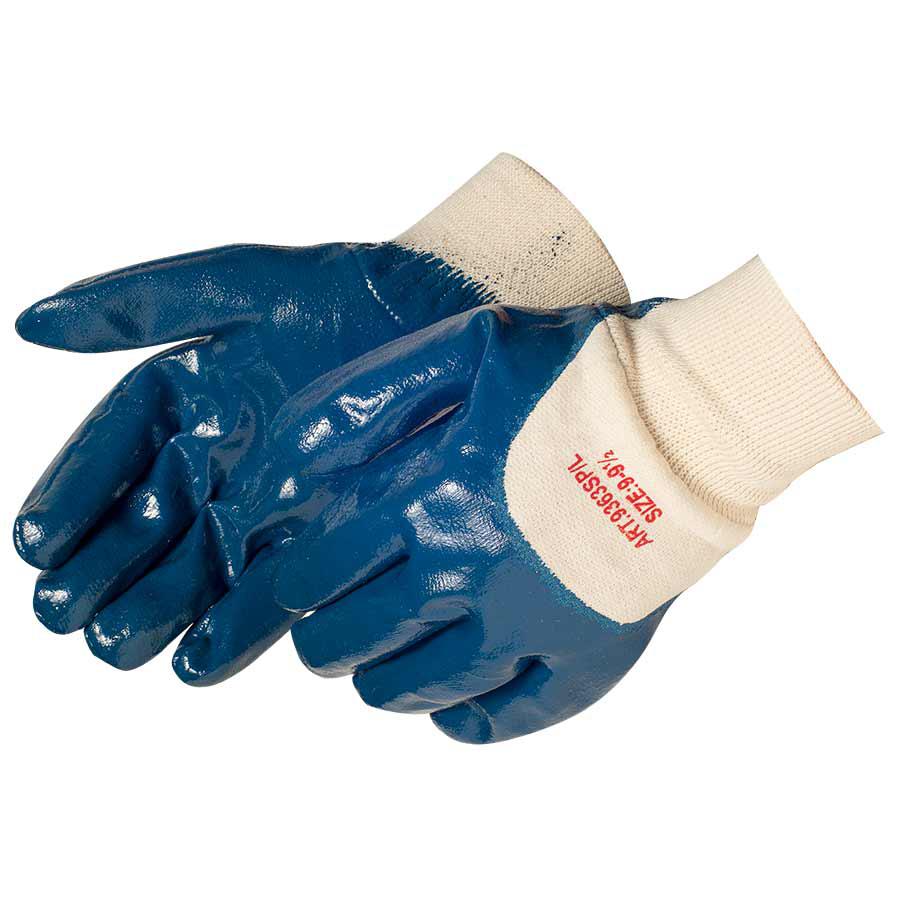 Glove, Heavy Weight, XL Size, Nitrile, Blue, Smooth Grip Style, Jersey Lining, Knit Wrist Cuff, Resists: Chemical