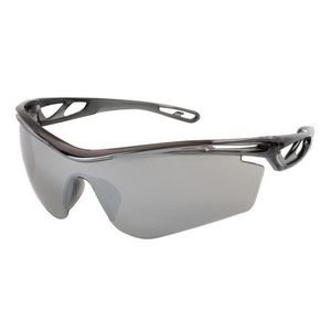 Safety Glass, Single Lens, Series: Checklite® CL4, Duramass™ Hard Lens Coating, Silver Mirror Lens, Hollowed Out/Lightweight, Polycarbonate Lens, Hybrid Temple, Specifications Met: ANSI Z87+