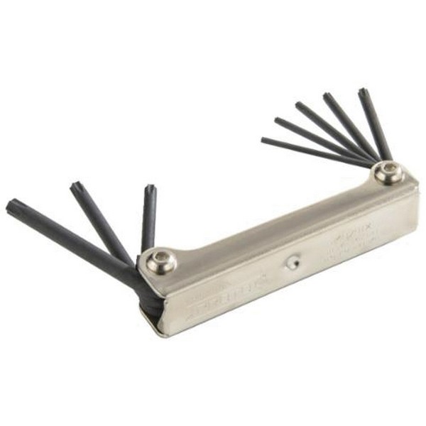 Hex Key Set, Folding Short Arm, 8 Piece, T9 to T40 Torx, Foldable Handle, Specifications: 2-1/4 to 3-1/8 in L Arm, Chrome Vanadium Steel, Black Oxide