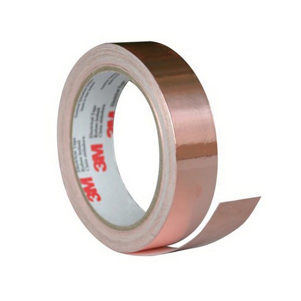 Shielding Tape, 18 Yard Length, 3-1/2 Inch Width, 2.6 mil Thickness, Copper Foil Material Type, Copper, Conductive Acrylic Adhesive, Copper Foil Backing, 35 in-oz Adhesion, 600 V, 130 °C Maximum Operating, -40 °C Minimum Operating Temperature, Specificat