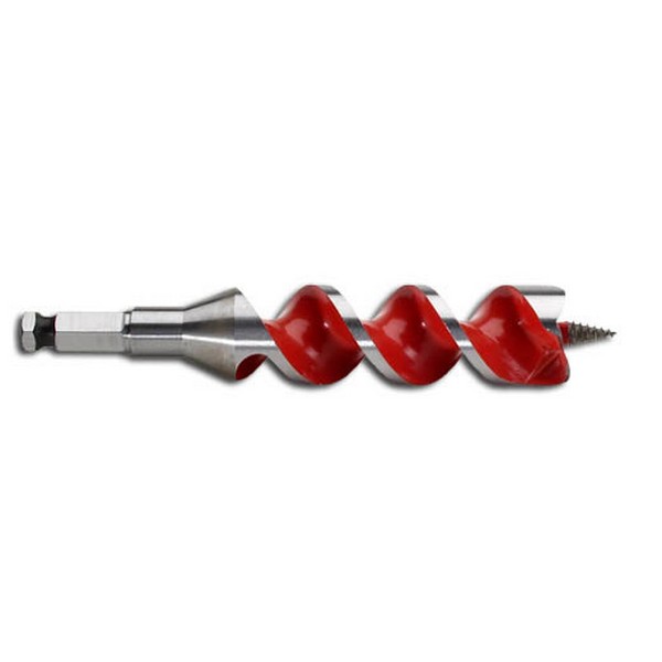 Spur Auger Bit, Solid Center, Auger Drill Style, 1 in Diameter, 6-1/2 in Overall Length, 4 in Flute Length, 7/16 in Shank, Hex Shank, Right Hand Cutting Direction, HSS Cutting Edge, HSS, Silver