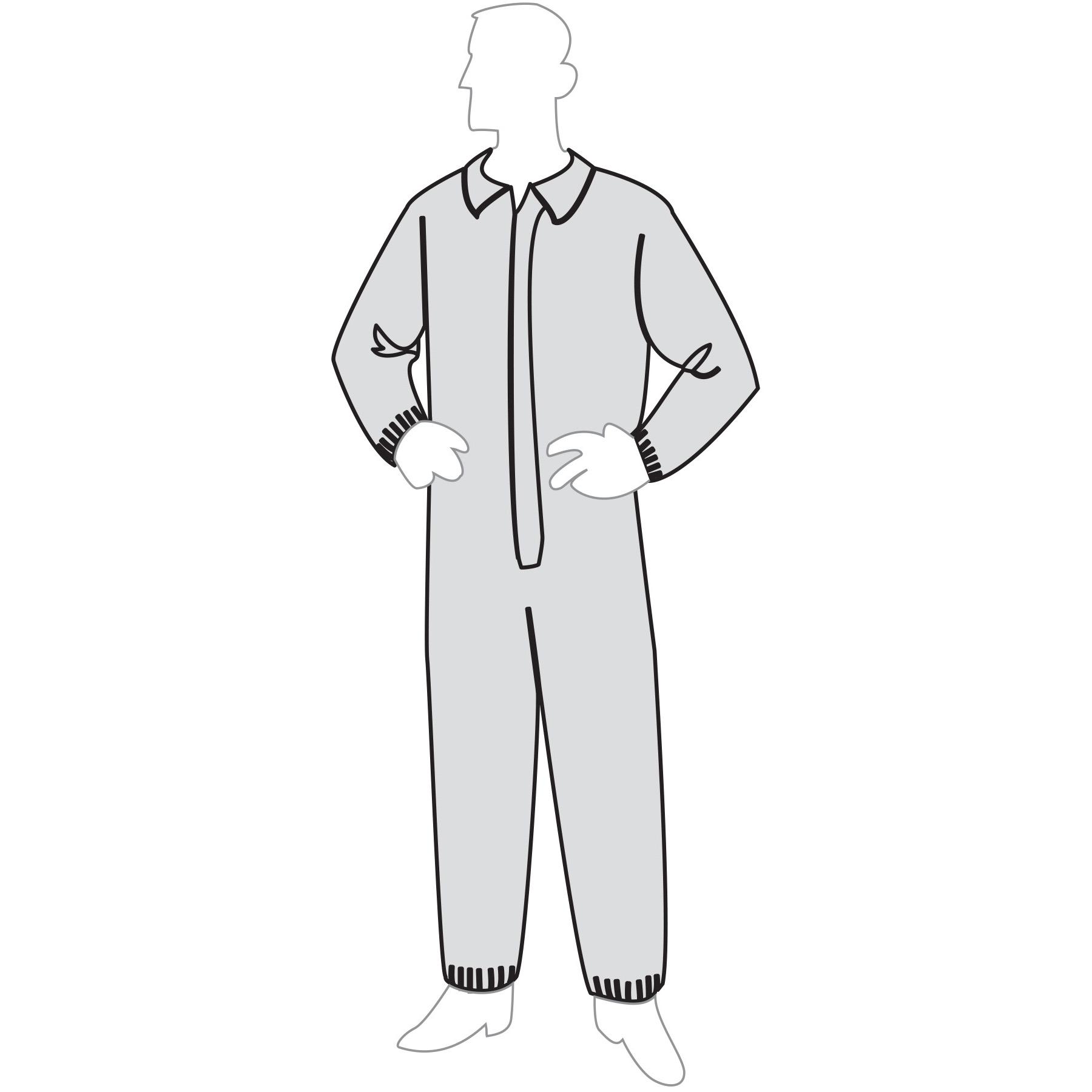 Coverall with Elastic Wrist and Ankle, Series: C18125, XL Size, White, Micro-Porous Film Over Spunbonded Polypropylene, Serged Seam, Front Zipper Closure