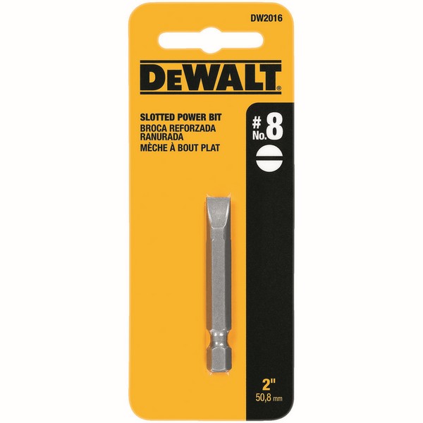 Screwdriver Power Bit, Single End, #8 Point, Slotted Point, Hex Shank, 1/4 in Shank, Spindle Locking, Steel, Metallic