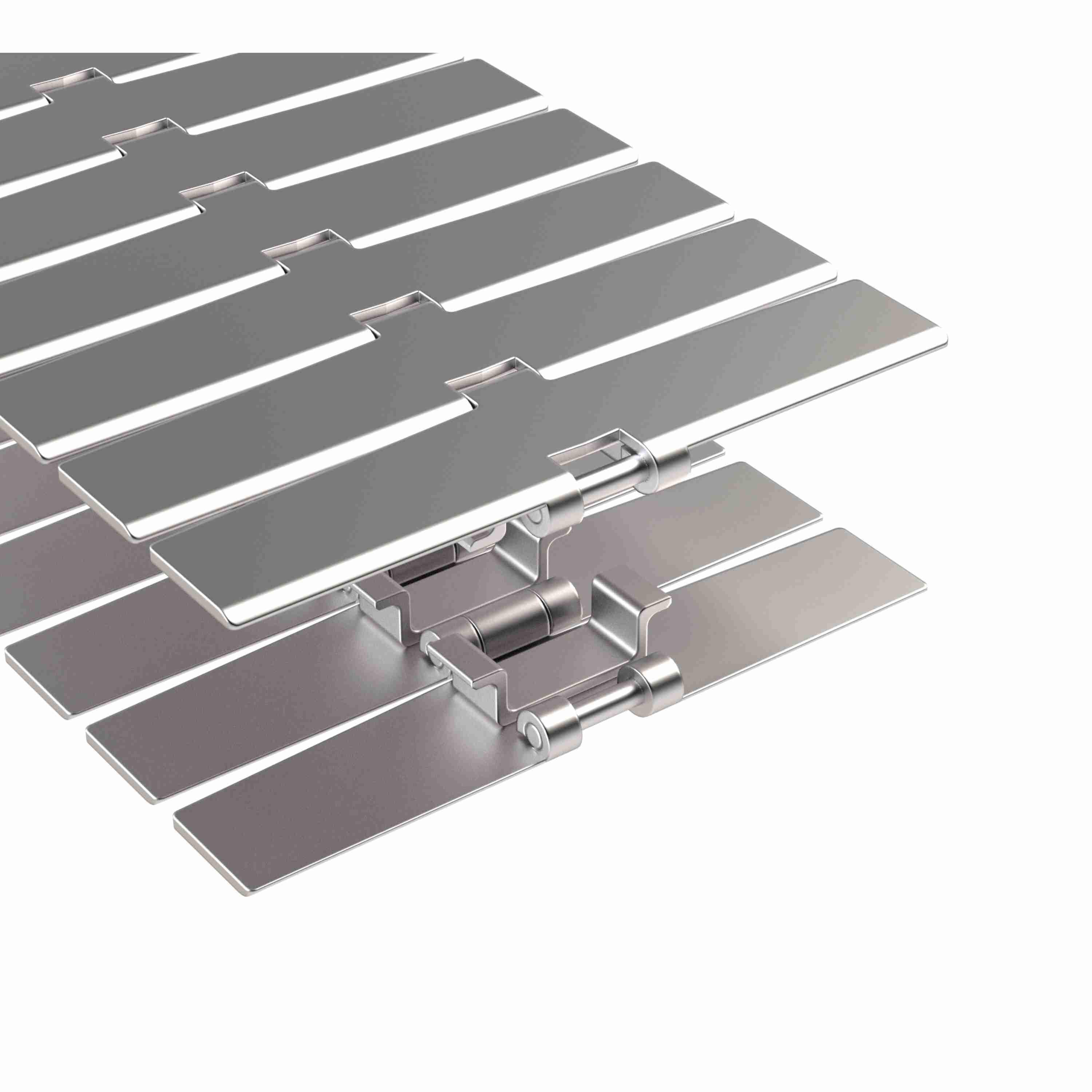 Tabletop Chain, Side-Flexing, Series: 881, 1.5 in Pitch, 7.5 in Plate Width, 500 mm Minimum Side-Flex Radius, 625 lb Tensile Strength, 10 ft Overall Length, Austenitic Stainless Steel
