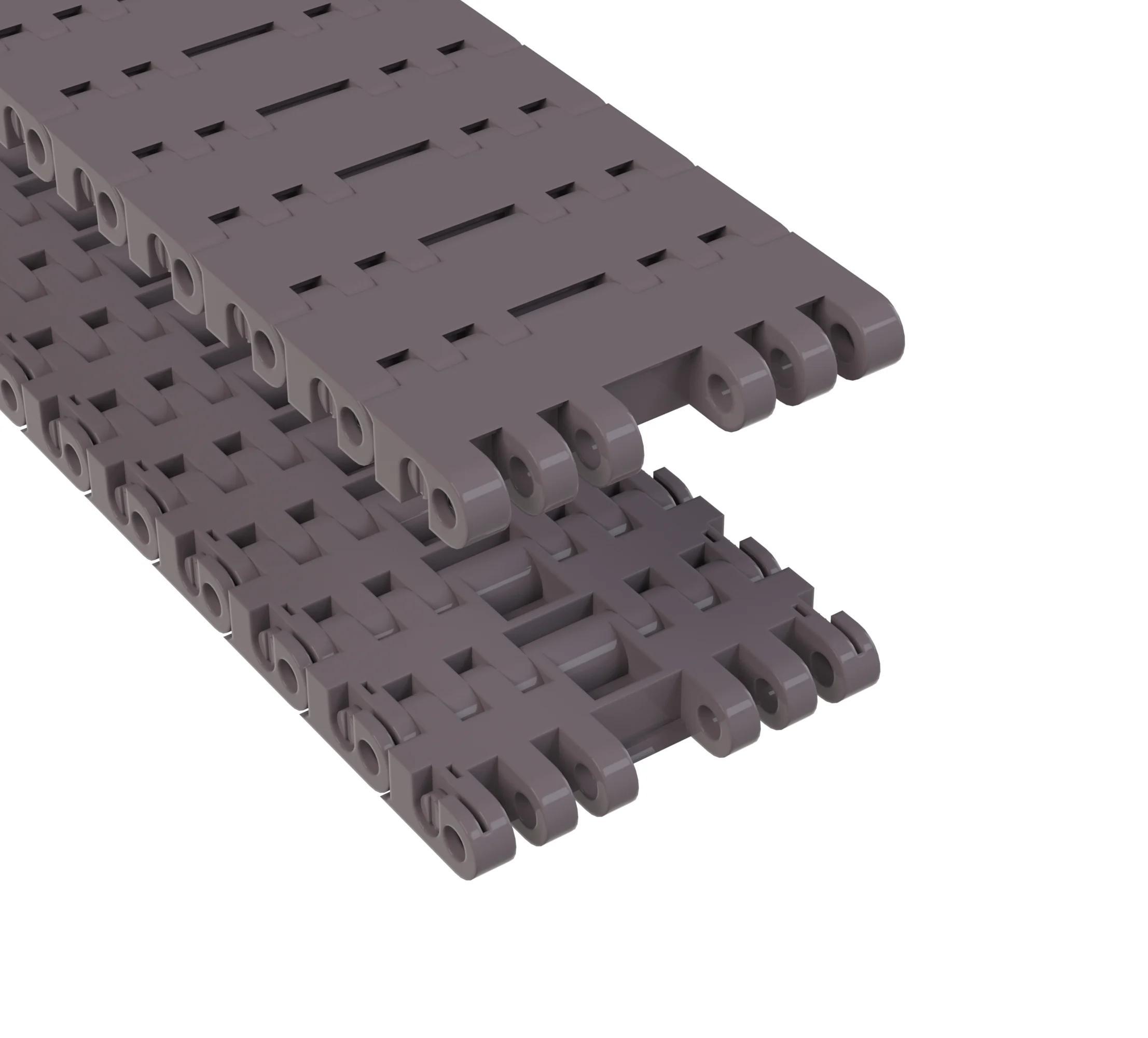 Conveyor Chain, Molded-To-Width Straight Running, Series: 7700, 1 in Pitch, 3-1/4 in Plate Width, 1/2 in Plate Thickness, 1 in Minimum Back-Flex Radius, 685 lb Tensile Strength, 10 ft Overall Length, Acetal, Brown