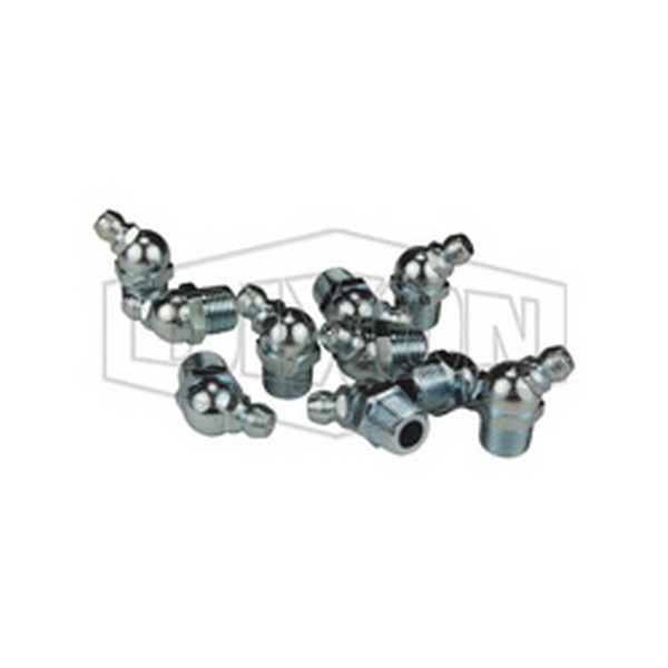 Grease Whip Zerk Ball Check, 45°, 1/8-27 NPT, 0.86 Inch Overall Length, 0.43 Inch Hex, Zinc Plated, Steel