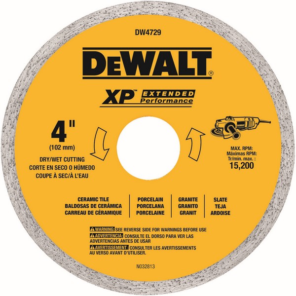 Diamond Saw Blade, Continuous Rim Extended Performance, 4 in Diameter Blade, 5/8 in, 7/8 in, 20 mm Arbor/Shank, 1 in Cutting Depth, Dry/Wet Cutting Condition, 5 mm Segment Height, 15200 RPM Maximum, Applicable Materials: Ceramic Tile and Metal