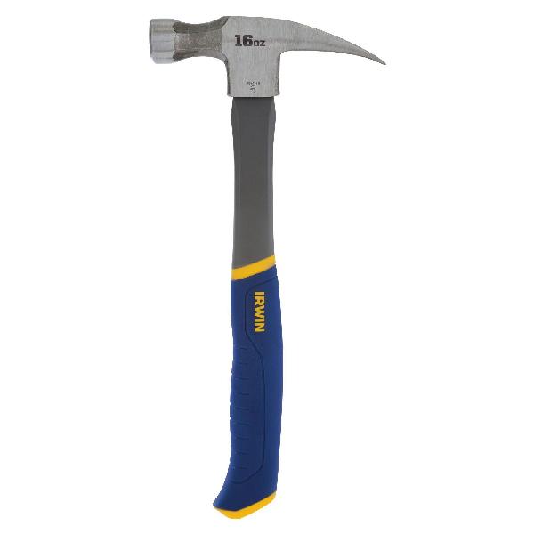 Hammer, General Purpose, Smooth Face, 1 in Diameter Face, 16 oz Head, Forged Steel Head, Hybrid Handle, Fiberglass Handle, Rip Claw Style