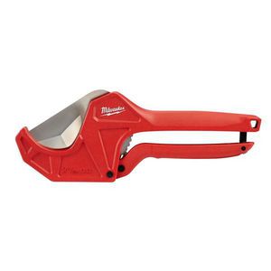 Pipe Cutter, Ratcheting, 0 to 2-3/8 in Nominal, Stainless Steel Blade, 11-1/2 in Overall Length, Stainless Steel Body, Ergonomic Handle, Applicable Materials: ABS, PVC, CPVC, PEX and Rubber Hose, Red
