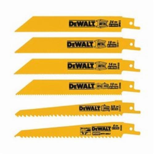 Reciprocating Saw Blade Set, Straight Tapered, 6 Piece, Bi-Metal, Anti-Stick Coated, Yellow, 6 in L x 3/4 in W