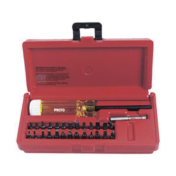 Screwdriver Bit Set, Magnetic, Measurement System: Imperial, 28 Piece, 1/4 in Drive, Solid Shank, Polished Chrome, S2 Steel