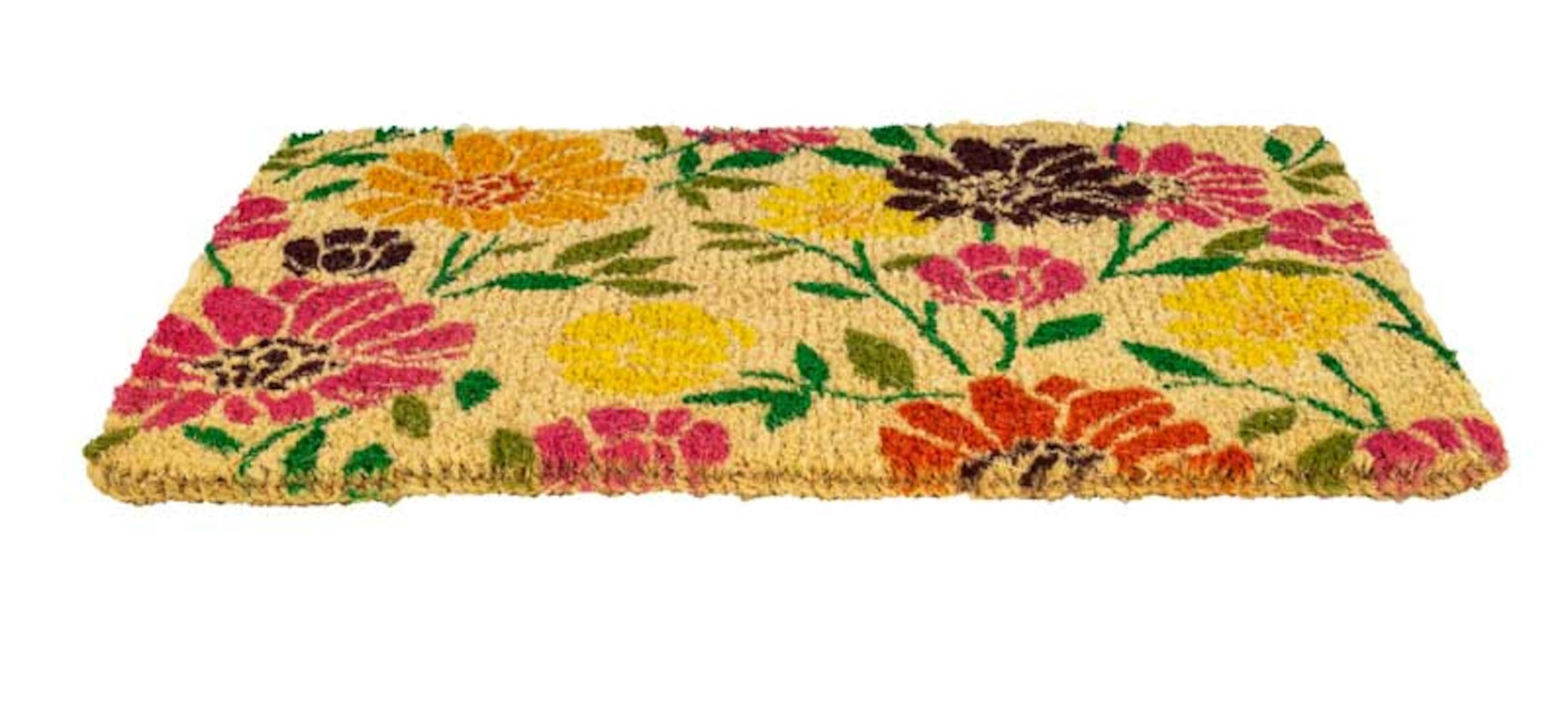 Entrance Mat, Spring Daisies Woven Coir, Series: C11SD, 30 in Length, 18 in Width, 1/2 in Thickness, Spring Daisies, Coir, Outdoor Indoor/Outdoor