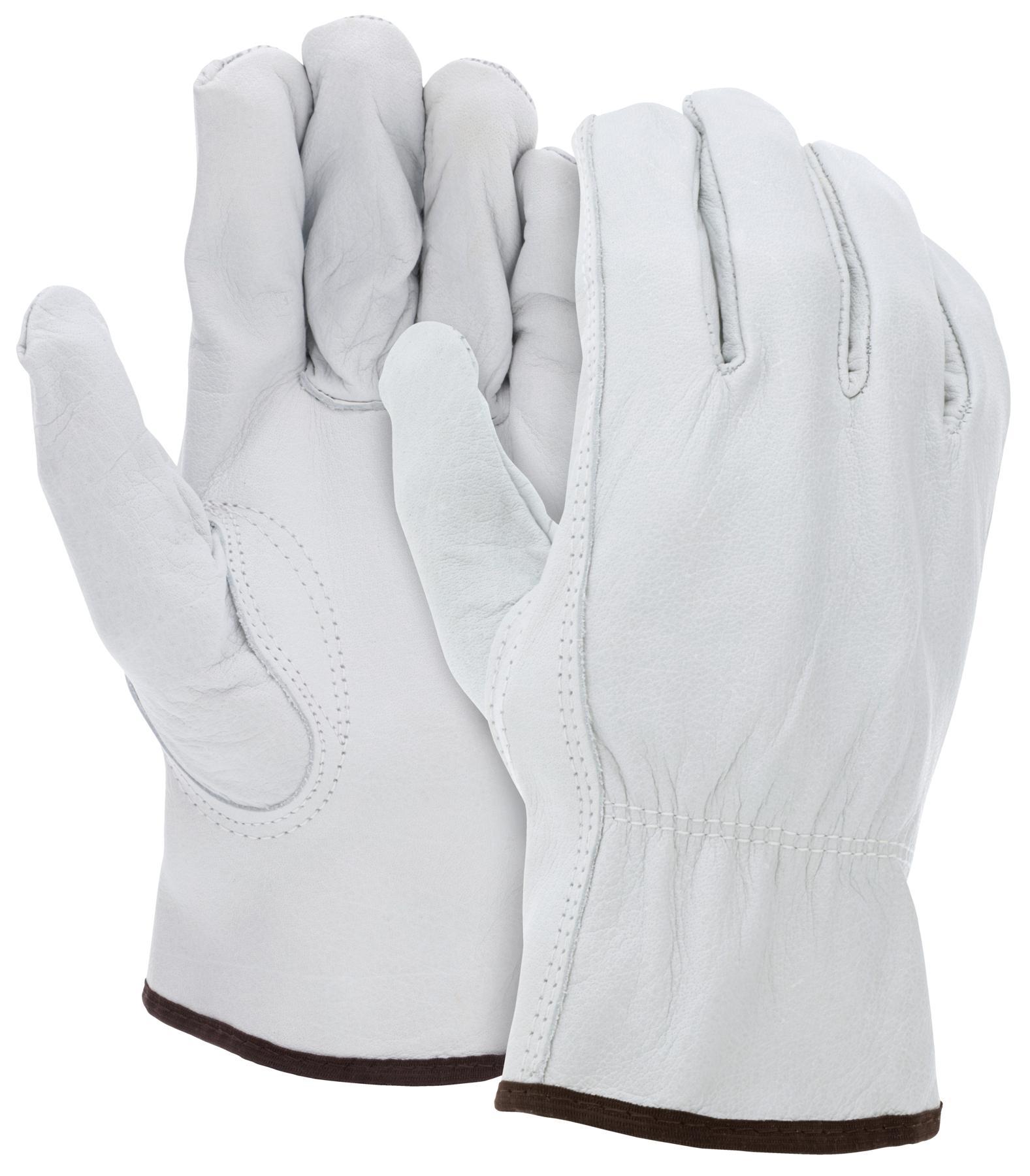 Gloves, Arm Protection, 2XL Size, Grain Leather Palm, White, Standard Finger/Keystone Thumb Style, Slip-On Cuff, ANSI Heat Level: 2