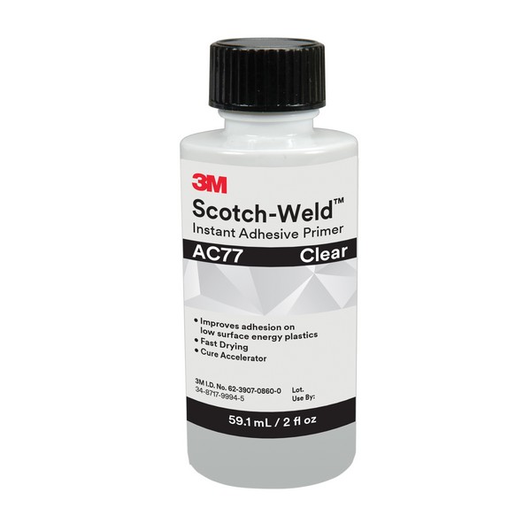 Instant Adhesive Primer, Bottle Container, 2 fl-oz Container, 1 to 5 s Setting, 24 hr Curing, Clear, 0.7 Specific Gravity, 689 g/L VOC, <lt/>3 cPs Viscosity, Applicable Materials: Polypropylene, Hard To Bond (LSE), Polyolefin, Thermoplastic Elastomer