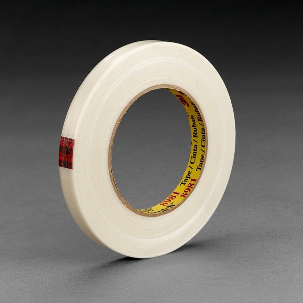 Filament Tape, Reinforced, 55 m Length, 24 mm Width, 6.6 mil Thickness, Fiberglass Yarn Filament, Clear, Synthetic Rubber Adhesive, Polypropylene Backing, 70 in-oz Adhesion Strength, 380 in-lb Tensile Strength, 90°F Maximum Operating, 40 °F Minimum