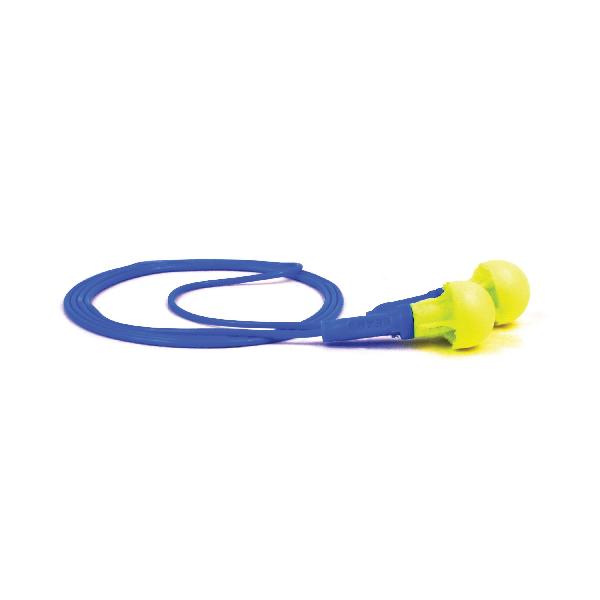 Earplugs, Corded, Series: Push-Ins, Corded Design, 28 dB Noise Reduction, Push-to-Fit Shape, Universal Size, Yellow Plug, Polyurethane Foam Plug, Blue Cord, Vinyl Cord, Specifications Met: CSA Class AL, Disposable/Reusable: Reusable