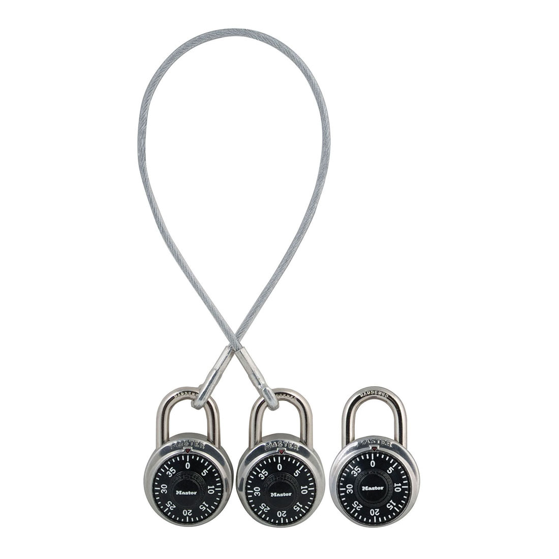 Combination Lock and Cable, Alike Key, Stainless Steel Body, 9/32 in Shackle Diameter, 3/4 in Shackle Height, 13/16 in Shackle Width, Hardened Steel Shackle, 1-7/8 in Body Width