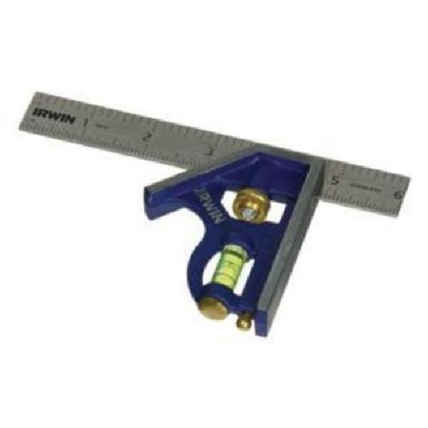 Combination Square, 6 in Size, 90° Measuring Angle, Measuring System: Imperial, Stainless Steel, Blue