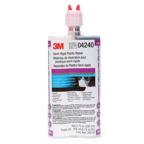 Plastic Repair, Dual Syringe Semi-Rigid, Cartridge Container, 200 mL Container, Urethane Base, 30 min Begins to Harden, 1 to 4 min Setting, 1 to 4 hr Curing, Part A: Black/Part B: Clear, -20 to 180 °F, 1 to 1.2 Part A/1 to 1.1 Part B Specific Gravity