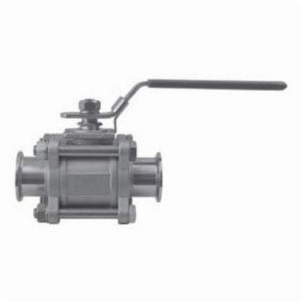 Ball Valve, 2-Way 3-Piece Non-Encapsulated, Series: BV2N, 1 Inch Nominal, Clamp, 1000 psi, Media: Gas, Oil and Water, CF8M Stainless Steel Ball, CF8M Stainless Steel Body, 304 Stainless Steel Washer, Nut and Bolt/316 Stainless Steel Stem Trim, PTFE Thrust Washer Seat Ring/Stem Packing