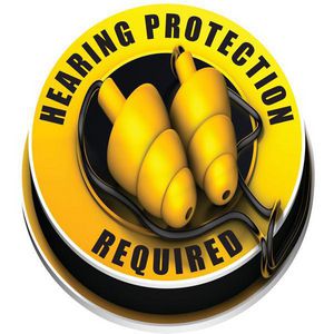 3D Floor Sign, Circle, Text Legend, Legend: Hearing Protection Required, B-819 Vinyl, Self-Adhesive Mounting, Black on Yellow Legend/Background