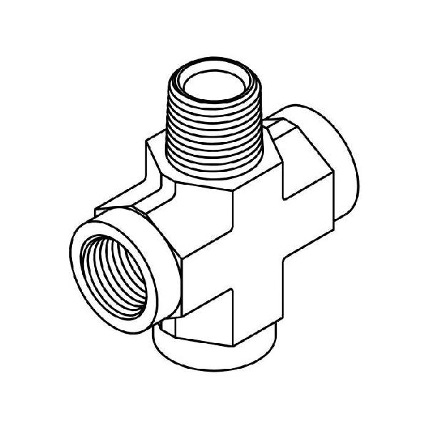 Pipe Cross, Series: 5655, 1/4-18 Nominal, MNPT x FNPT x FNPT x FNPT End Style, Steel, Trivalent Chromate Plated, Silver