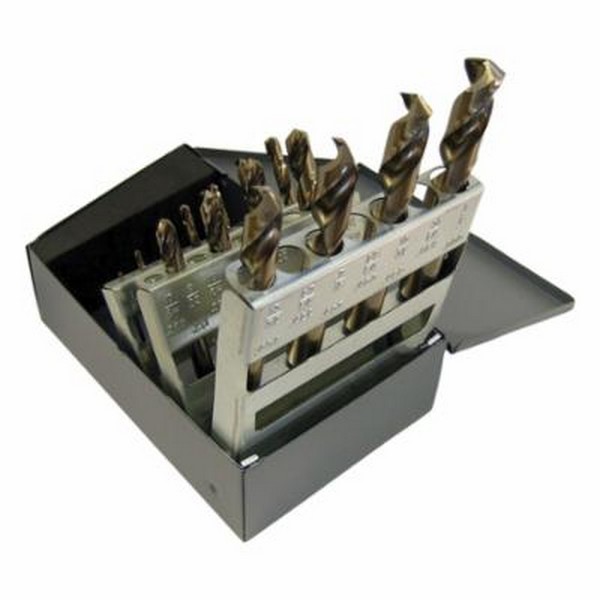 Screw Machine Length Drill Set, Heavy Duty, Series: 559, Imperial System of Measurement, 1/16 in Minimum Drill Bit Size, 1/2 in Maximum Drill Bit Size, 135 deg Drill Point Angle, 15 Piece, Specifications: Right Hand Cut, Spiral Flute, Split Point, St