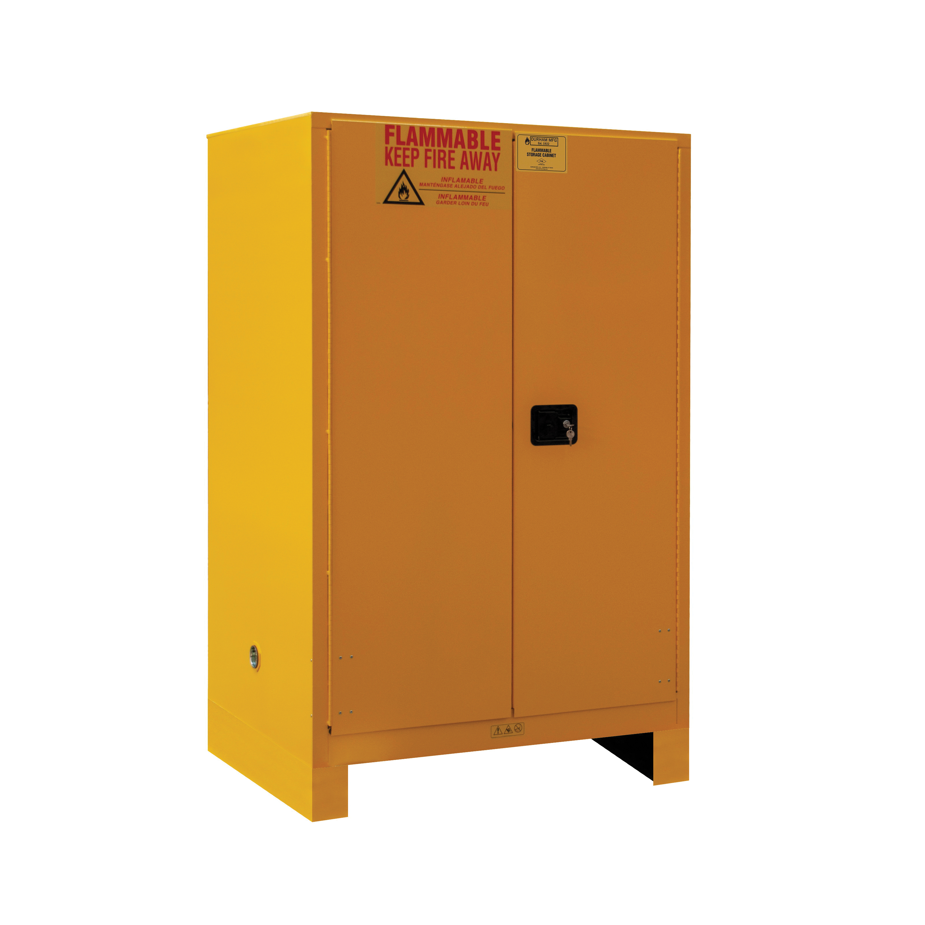 Flammable Storage Cabinet, Adjustable Shelf Standard, 90 gal, 71 Inch Height, 43 Inch Width, 34 Inch Depth, Manual Door, 2 Doors, 2 Shelves, Steel, Gloss/Powder Coated, Yellow, Padlockable with Keyed Lock/Recessed