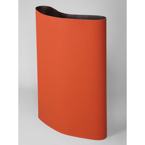 Coated Abrasive Belt, Flat Wide, 60 in Belt Length, 37 in Belt Width, 60 Grit, Medium Grade, Ceramic Aluminum Oxide Abrasive, Polyester Backing, Closed Coat, Orange