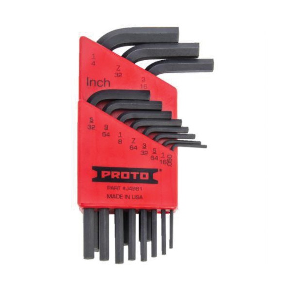 Hex Key Set, Short Arm, Measurement System: Imperial, 11 Piece, 0.05 to 0.25 in Hex, L-Handle Handle, Specifications Met: ASME B18.3, Specifications: 1.7 to 3.25 in L Arm, Alloy Steel, Black Oxide