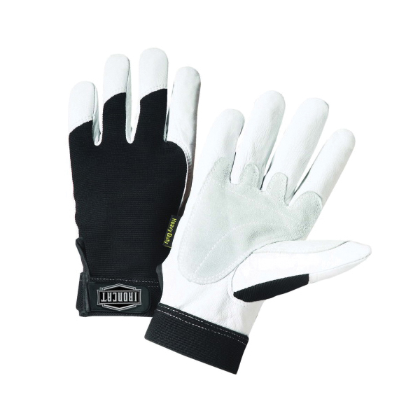 Cut Resistant Gloves, Heavy Duty, Series: 86552, 2XL, Goatskin Grain Leather Palm, Goatskin Grain Leather/Spandex®, Black/Natural, Reinforced Palm/Wing Thumb, 360 deg Kevlar®, Elastic Wrist Cuff, Hook and Loop Closure, 10 in Length, A3 ANSI Cut-Resistance Level, Resists: Cut