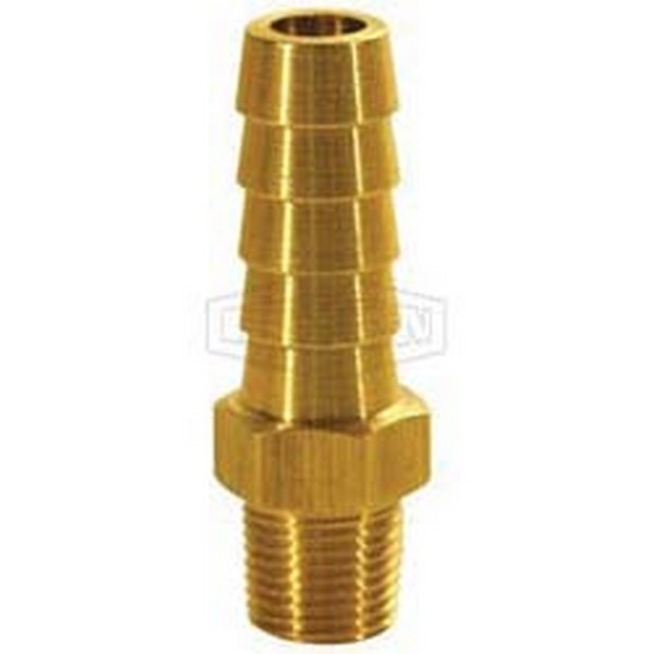 Hose Barb Fitting, Fitting/Connector Type: Adapter, 1/2 Inch Nominal, Male BSPT x Hose Barb End Style, 7/8 Inch Hex, 4 Barb, 250 psi Pressure, 72 °F, Brass