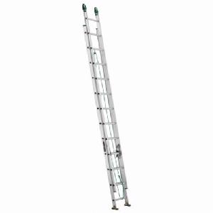 Extension Ladder, Commercial Medium Duty Multi-Section, Series: AE4200PG, 28 ft Overall Length, ANSI Code: Type II, 225 lb, Aluminum, 27 ft 5 in Maximum Working Length, 14 ft Section Length, 17-1/8 in Outside Shoe Base Width, I-Beam Rail, Swivel Safety Shoe