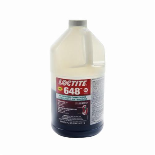 Retaining Compound, High Strength, Series: 648™, Bottle, 250 mL, Amber, Characteristic, 1.13 Specific Gravity, 199.94 deg F Flash, 0.03 VOC, 500 cPs Viscosity Rating, 2175 psi Shear Strength