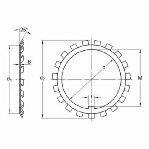 Lock Washer, Series: MB Series, 1.7716 Inch Bore Diameter, 2.7165 Inch Outside Diameter, 2.2047 Inch Face Diameter, 0.0492 Inch Thickness, Steel