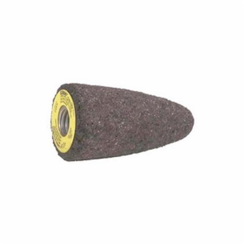 Snagging Cone, Portable, Series: 57A24-R, 1 in Diameter Maximum, 3 in Head Thickness, 24 Grit, Coarse Grade, Resin Bond, Conical Shape, Shape Code: T16, 3/8-24 Thread, 36290 RPM Maximum, Aluminum Oxide Abrasive